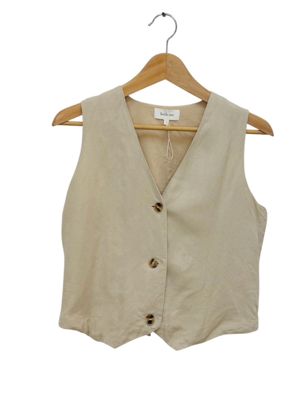 Bohme Linen Blend Vest Size Small  Minimalist Menswear Beige Natural Tan